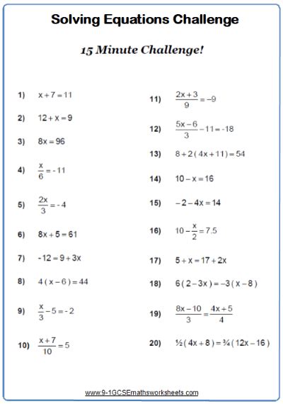Solving Equations Worksheets Cazoom Maths Worksheets Solving Linear 7
