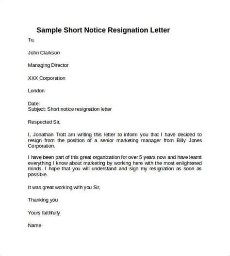 Simple resignation letter for personal reasons with one month notice. 2 Month Notice Resignation Letter Samples 2 Common ...