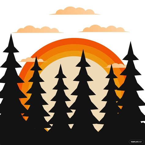 Sunset Pine Tree Silhouette In Psd Illustrator Svg Eps Png