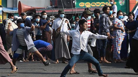 Myanmar Military Supporters Attack Anti Coup Protesters In Yangon