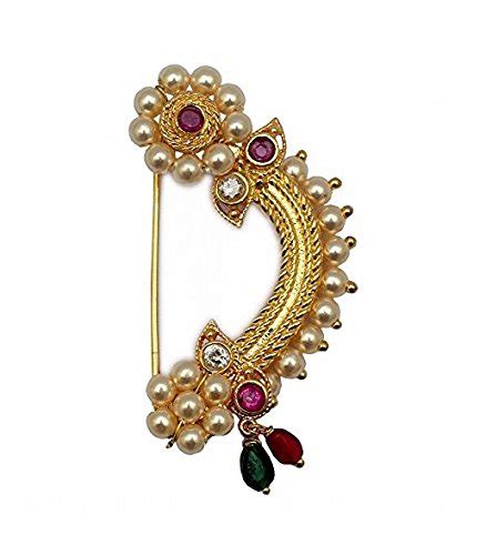 Meenaz Maharashtrian Traditional Pearl Temple Jewellery Marathi Nose Pin Nath Nose Ring For