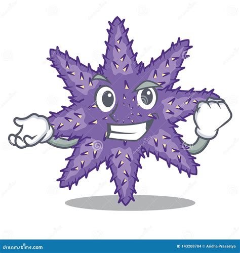 Successful Purple Starfish Above Cartoon Coral Reef Stock Vector