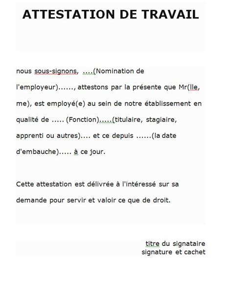 Exemples Dattestations De Travail Doc Word Cours Génie Civil