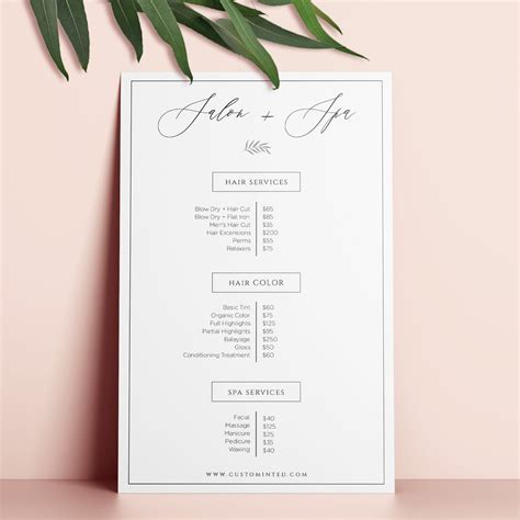 *please call the salon for wedding hairstyle pricing. Salon and spa price list Editable DIY Template | Etsy in ...