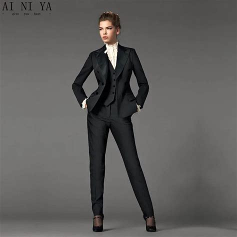 jacket pants vest design black women business suits blazer female office uniform 3 piece suit