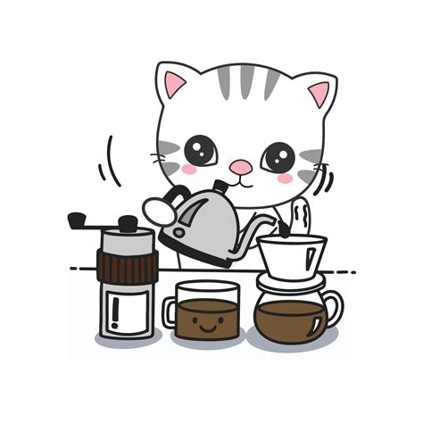 Cute Cat Making Coffee Cartoon Vector Illustration 7279777 Vector Art