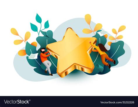 People Flying Around Golden Giant Star Rate Vector Image