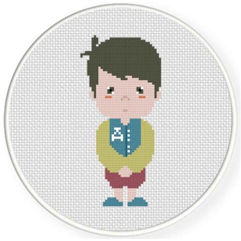 Small mid/late 19th century needlepoint of a young boy. A Little Shy Boy Cross Stitch Pattern - Daily Cross Stitch