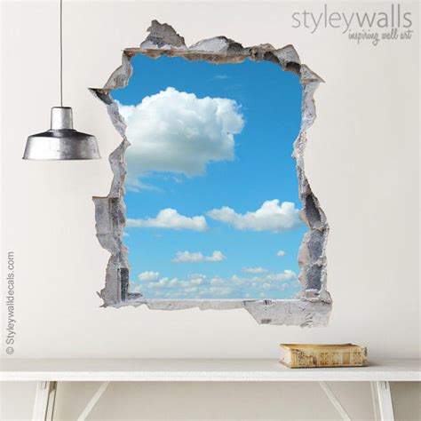 Clouds Wall Decal Clouds In Sky Mural Hole In The Wall 3d Etsy 3d