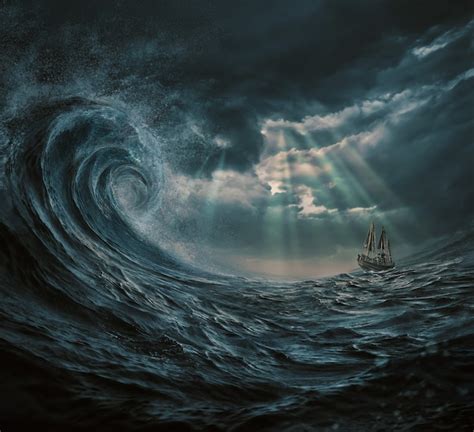 Premium Photo Illustration Of The Ship In The Storm Gigantic Waves