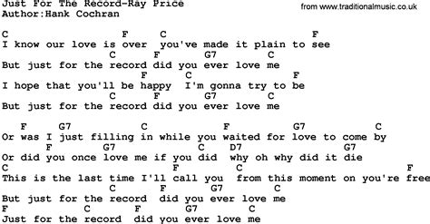 Country Music Just For The Record Ray Price Lyrics And Chords