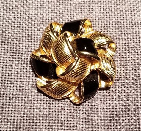 Anne Klein Black Enamel And Gold Tone Bow Brooch Pin Marked Etsy
