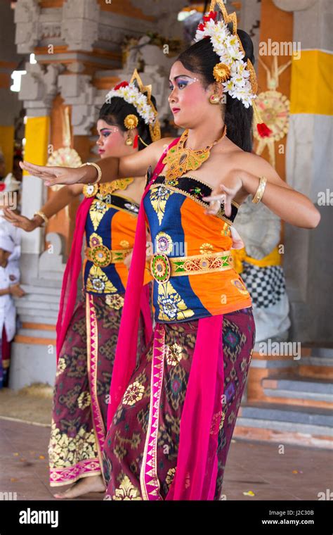 Indonesia Bali Girls Dressed In Traditional Dancing Costume Legong