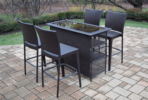Oakland Living Elite All Weather Resin Wicker 5 Pc Bar Set With 4 Bar