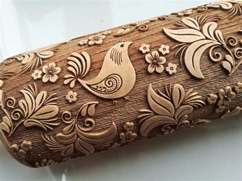 Birds And Flowers Engraved Rolling Pin Carved Cookies Embossed Etsy