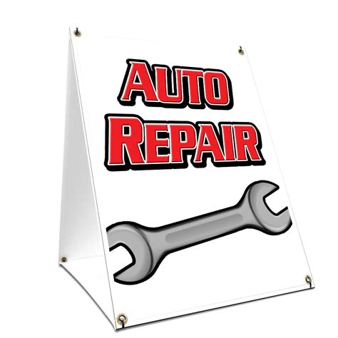 A Frame Sidewalk Auto Repair Sign With Graphics On Each Side 18 X 24