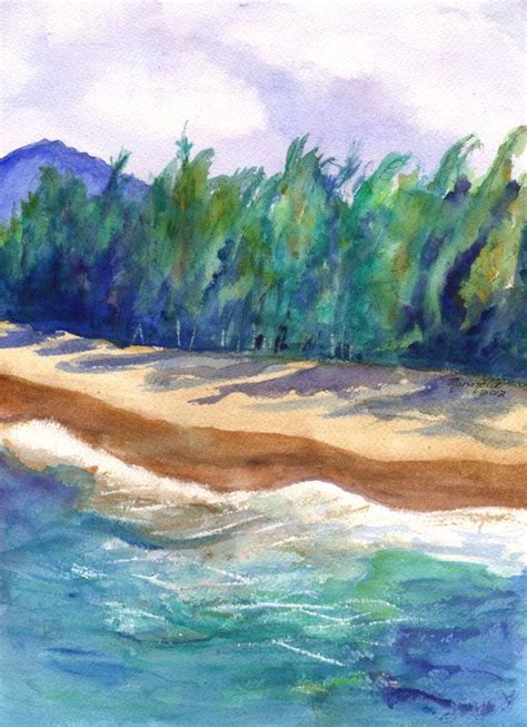 Original Watercolor Painting North Shore Beach From Kauai Etsy