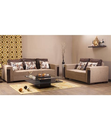 The seating of the sofa is made from soft feather foam. HomeTown Amazon Fabric 3+2 Sofa set: Buy Online at Best ...