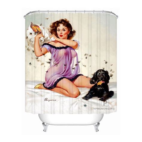 Buy Custom Etor Sweet Pin Up Girl Bathroom Acceptable Shower Curtain Polyester