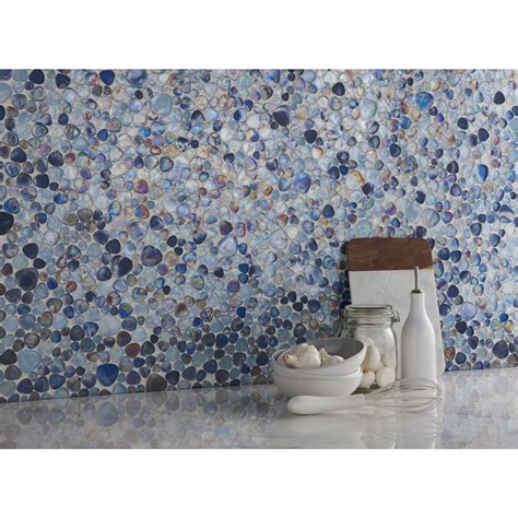 Hammered Blue Glass Pebble Mosaic Mosaic Glass Iridescent Tile Mosaic Bathroom Tile