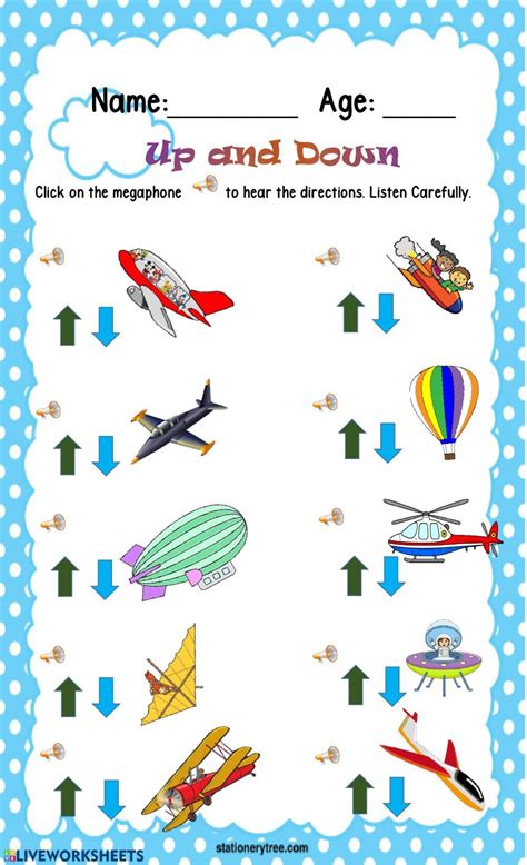 Up And Down Interactive Worksheet Kindergarten Worksheets Worksheets