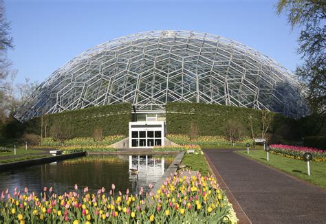 a large glass dome in the middle of a flower garden
