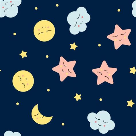 Seamless Pattern With Cute Clouds Star And Moons Night Sky Pattern