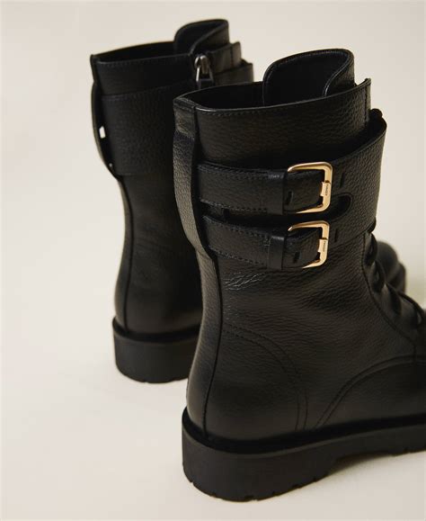 Combat Boots With Double Buckle Woman Black Twinset Milano