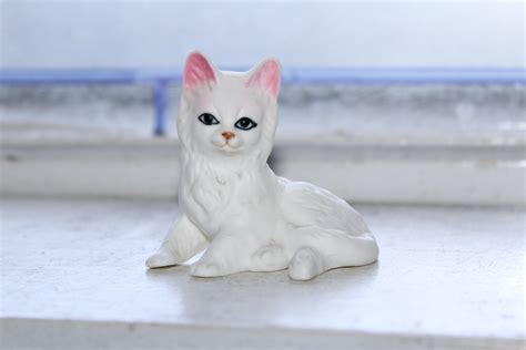 Vintage White Cat Figurine Bone China
