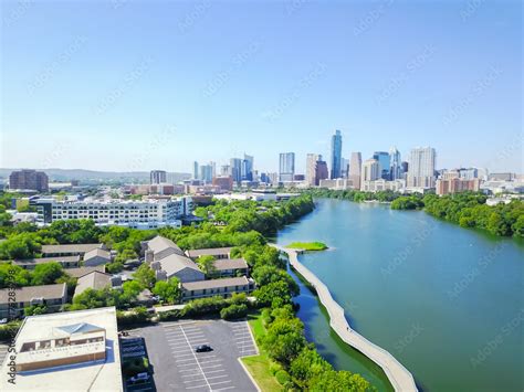 Aerial View Austin State Capital Of Texas Usa Form Lady Bird Lake