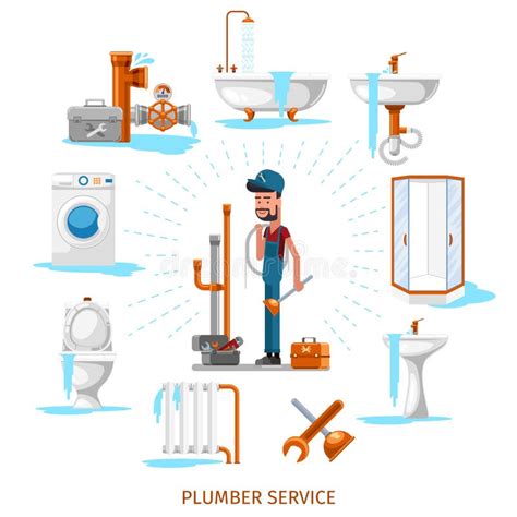 Plumbing Work Plumbers And Repairs Vector Illustration Stock Vector