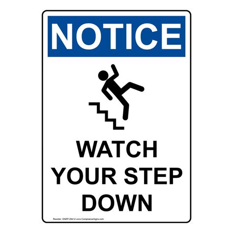 Vertical Watch Your Step Down Sign Osha Notice