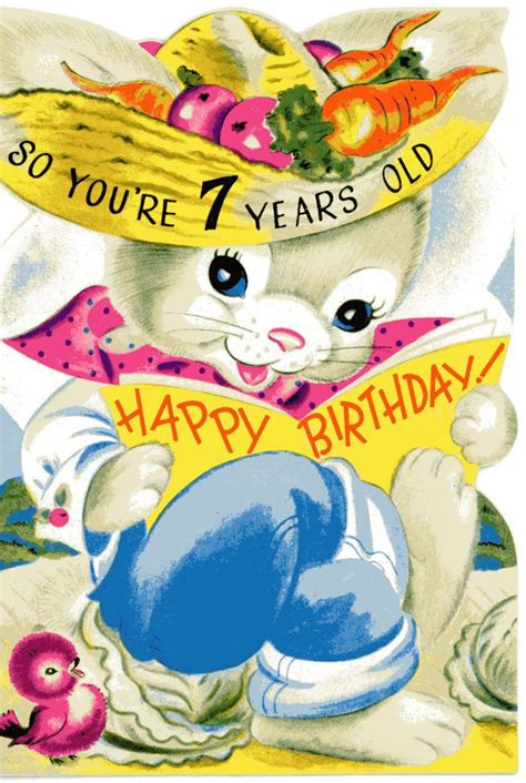 Vintage Original Unused Greeting Card Happy Birthday 7 Years Old