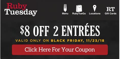Ruby Tuesday 8 Off 2 Entrees Coupon Ruby Tuesday Coupons