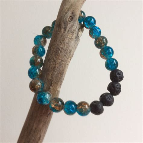 Lava Bead Aromatherapy Bracelet With Turquoise Glass Beads For