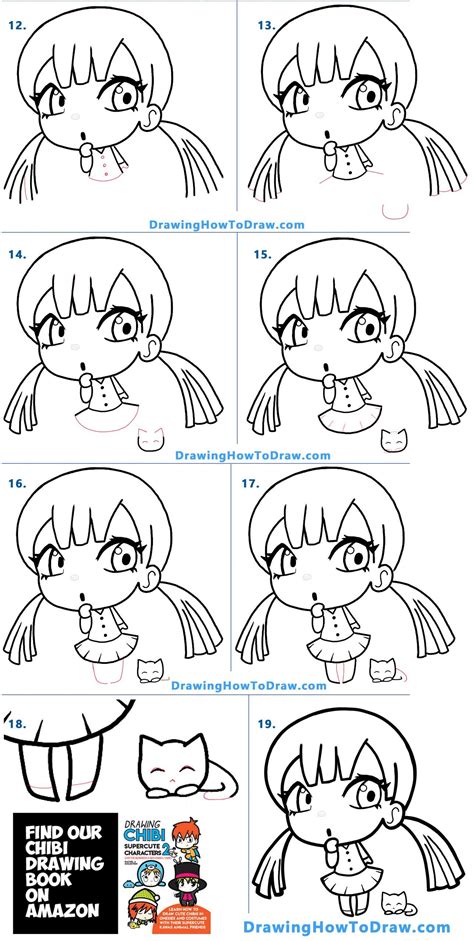 How To Draw A Cute Manga Anime Chibi Girl With Her Kitty Cat Easy