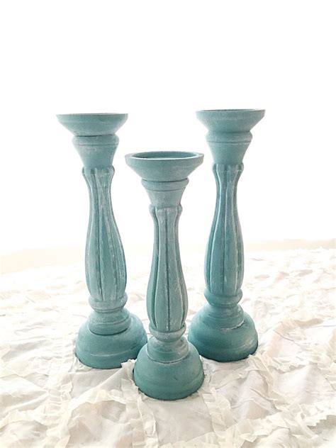 Turquoise Candle Sticks Holders Tall Set Of 3 Wedding Home Mantle Decor