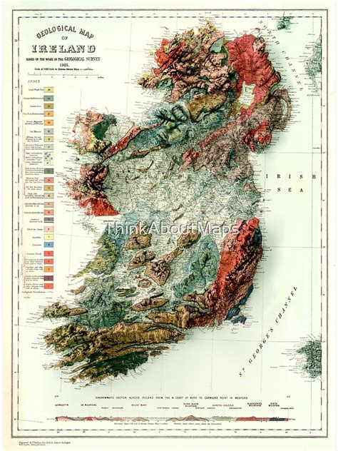 1926 Geological Map Of Ireland 3d Digitally Rendered Art Print For