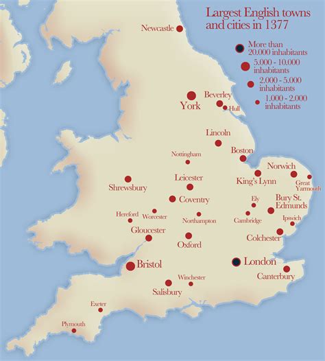 Largest English Towns And Cities In 1377 English History Map Of