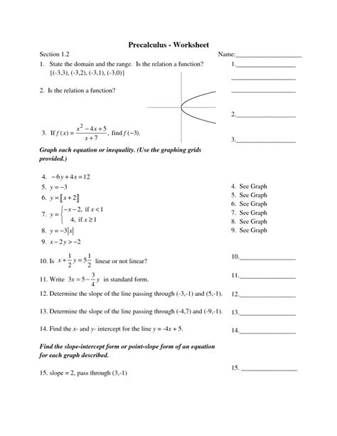 Calculus broadly classified as differentiation and integration. Precalculus Printable Worksheets