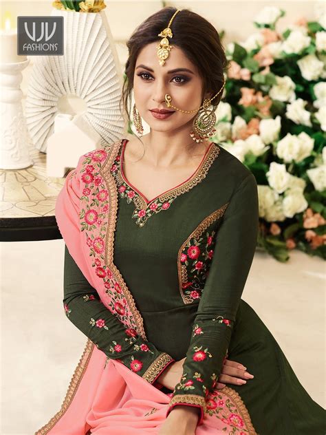 Magnificient Green Art Silk Embroidered Anarkali Salwar Women Suits Wedding Kurti Designs