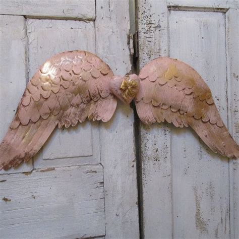 pink metal angel wings wall decor with centerpiece embellished heart shabby cottage home decor