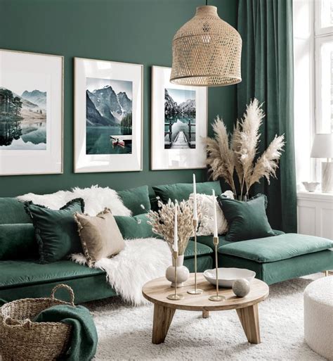 Stunning gallery wall art green living room nature posters oak frames