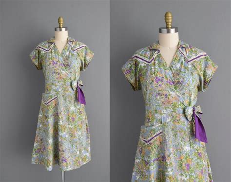 1950s Vintage Cotton Wrap Dress Large Xl Gem