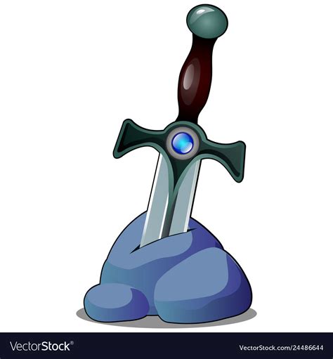 An Ancient Sword Stuck In A Stone Isolated On Vector Image