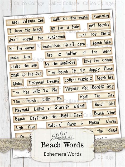 Printable Beach Words Summer Junk Journal Ephemera Words Etsy