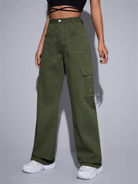 High Waist Cargo Jeans In Cargo Pants Women Outfit Green Cargo