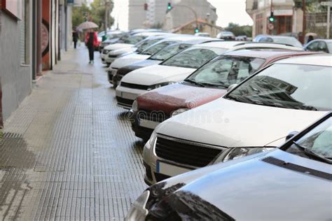 Cars Parked In A Row On A City Street Stock Photo Image Of Modern