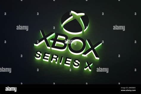 Xbox Series X Green Glow Logo On Dark Background Stock Photo Alamy