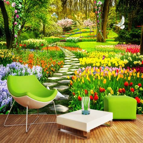 Custom 3d Nature Flowers Garden Path Photo Mural Wallpaper Living Room